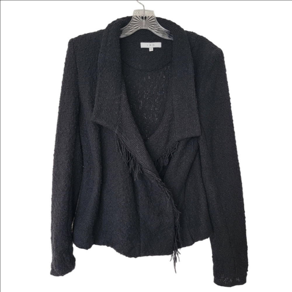 IRO Fringe Black Knit Cardigan Size 10